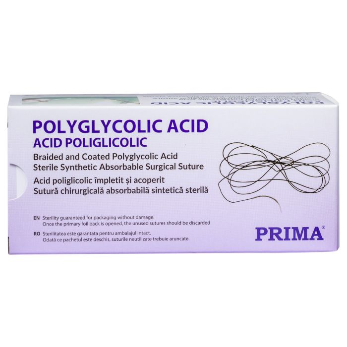 Fir acid poliglicolic, resorbabil, 150 cm, fara ac, USP 3/0, 12 bucati