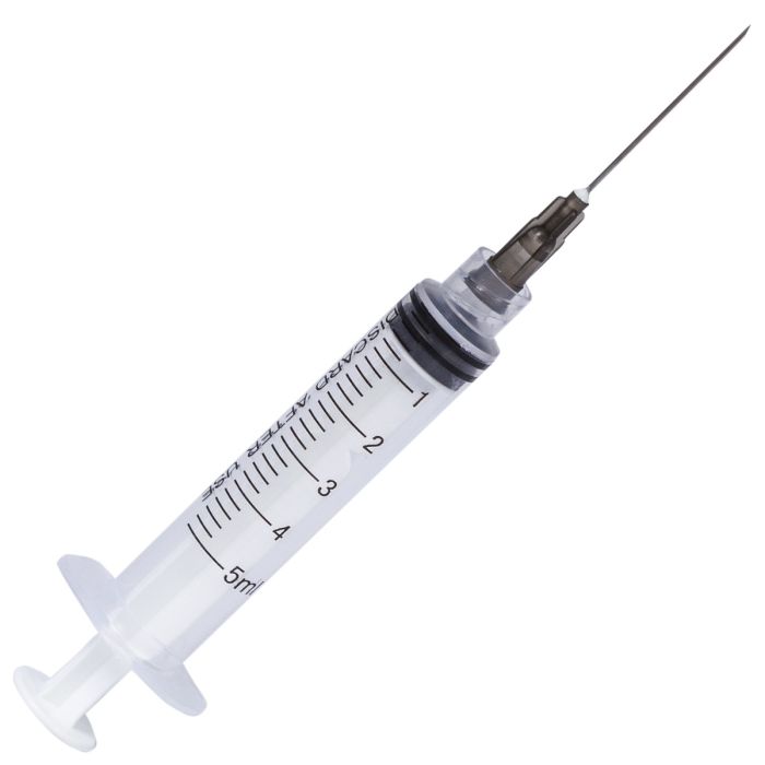 Seringi 5ml ac 22G 1 1/4' (0.7x32mm-negru), Luer Lock, din 3 parti, sterile - 100 bucati