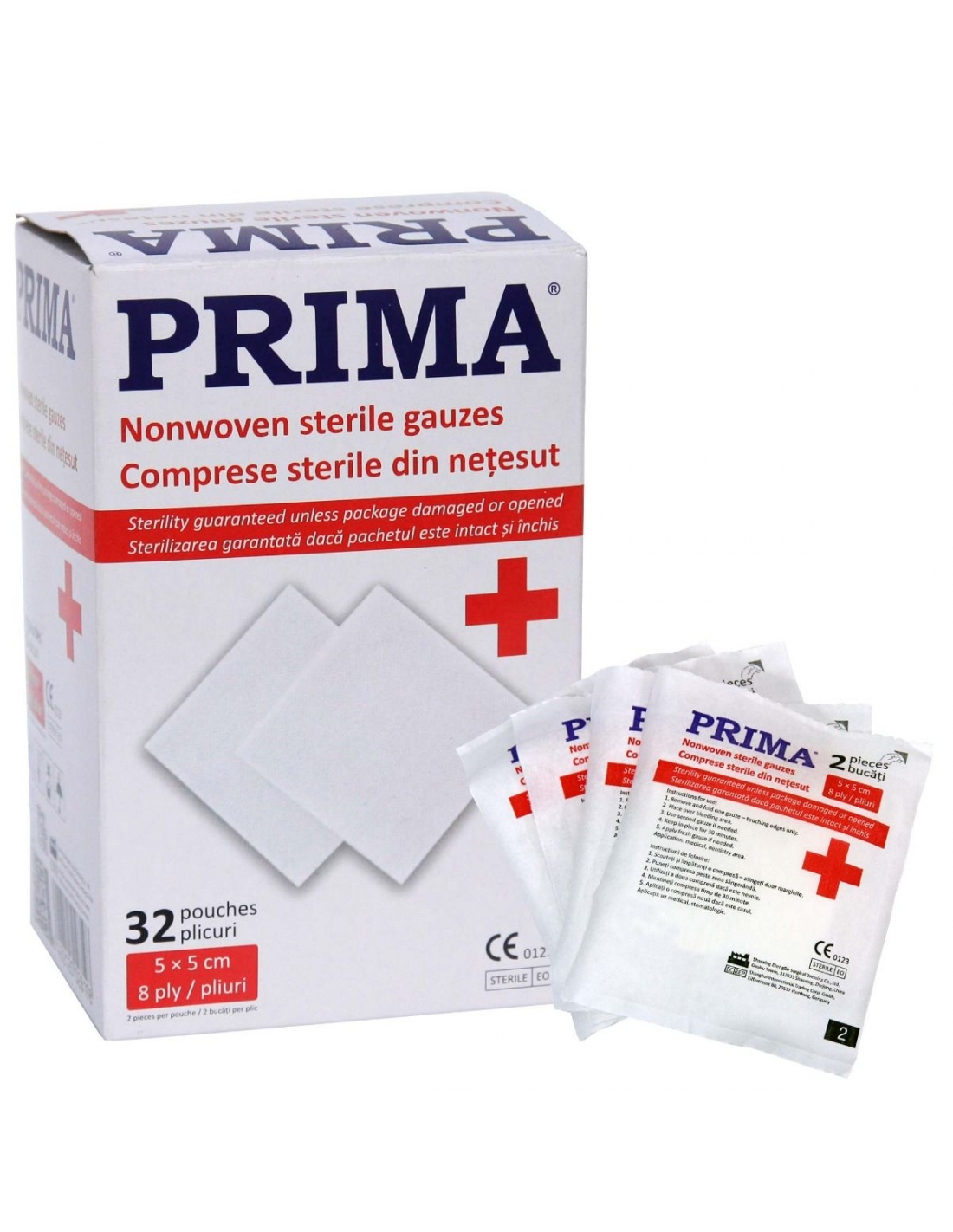 Comprese sterile din PPSB PRIMA, pliate in 8, 5cmx5cmx, 2bucati/plic, 32 plicuri