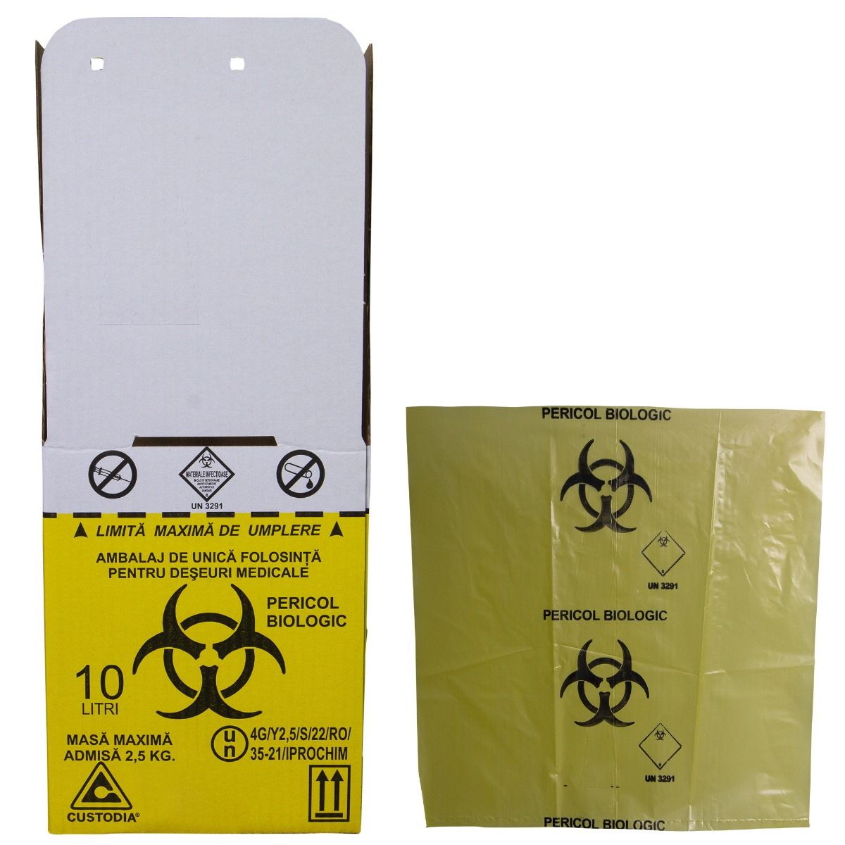 Cutie 10 litri cu sac Biohazard pentru colectarea deseurilor medicale infectioase