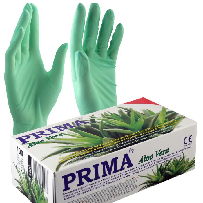 Manusi examinare PRIMA, latex cu aloe vera - 100 bucati