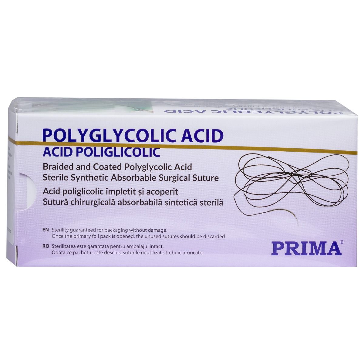Fir acid poliglicolic, resorbabil, 150 cm, fara ac, USP 0, 12 bucati