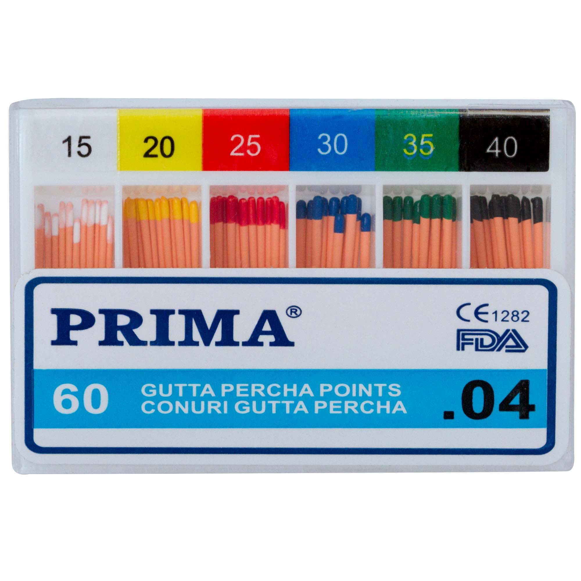 Conuri mari PRIMA Gutta Percha .04, asortate, nr.15-40 - 60 bucati