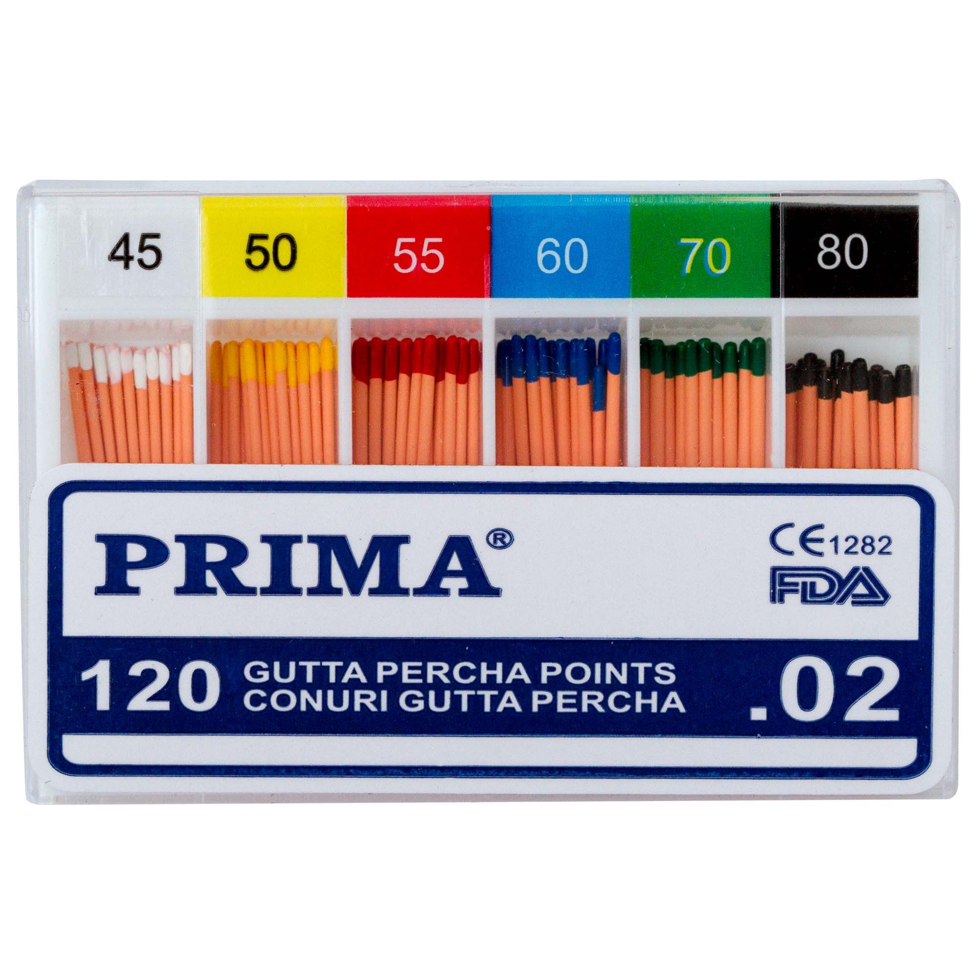 Conuri PRIMA Gutta Percha asortate .02, nr.45-80 - 120 bucati