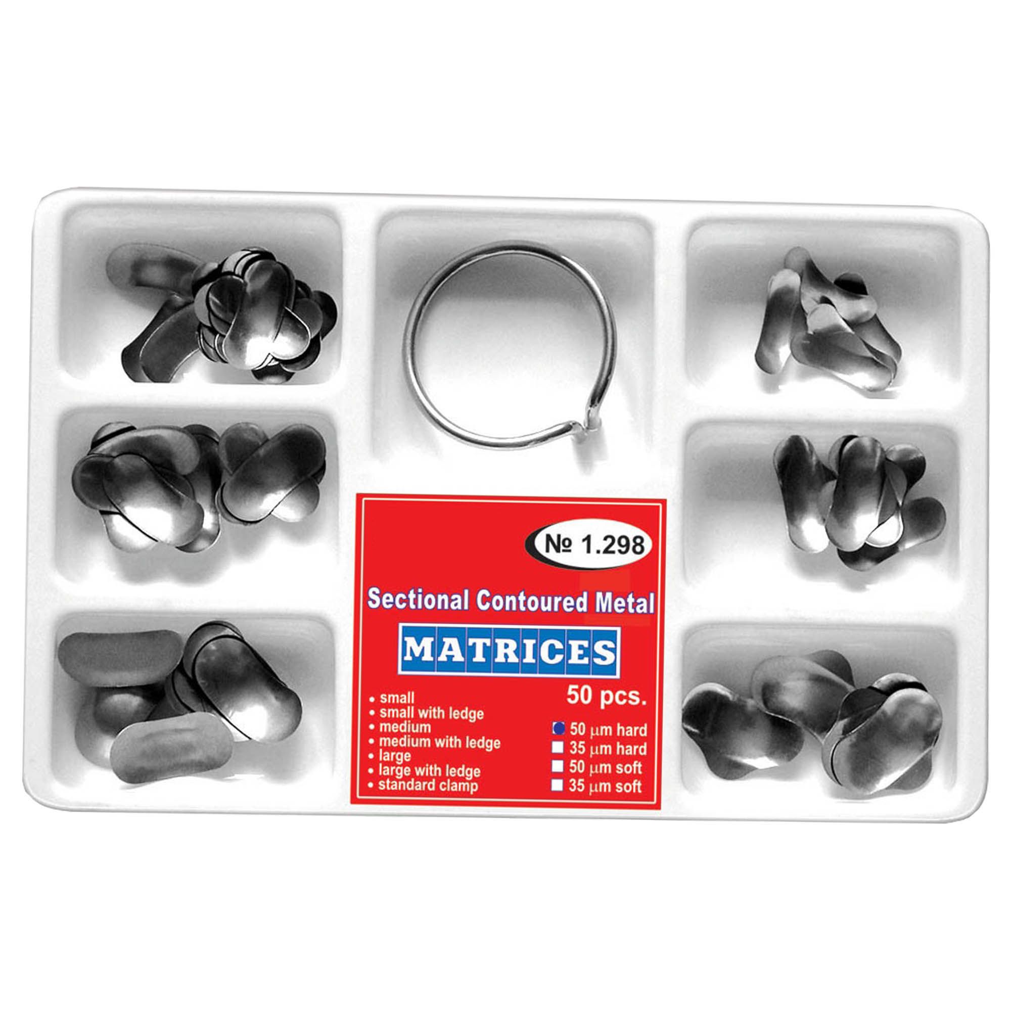 Set matrici sectionale metalice asortate din otel inoxidabil, 50 microni, 50 buc + inel aplicator