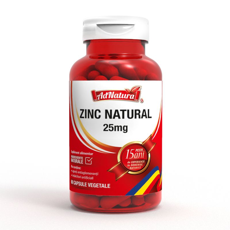 Zinc natural 25mg, din drojdie de bere, pentru par, piele, vedere, Ad Natura, 60 capsule