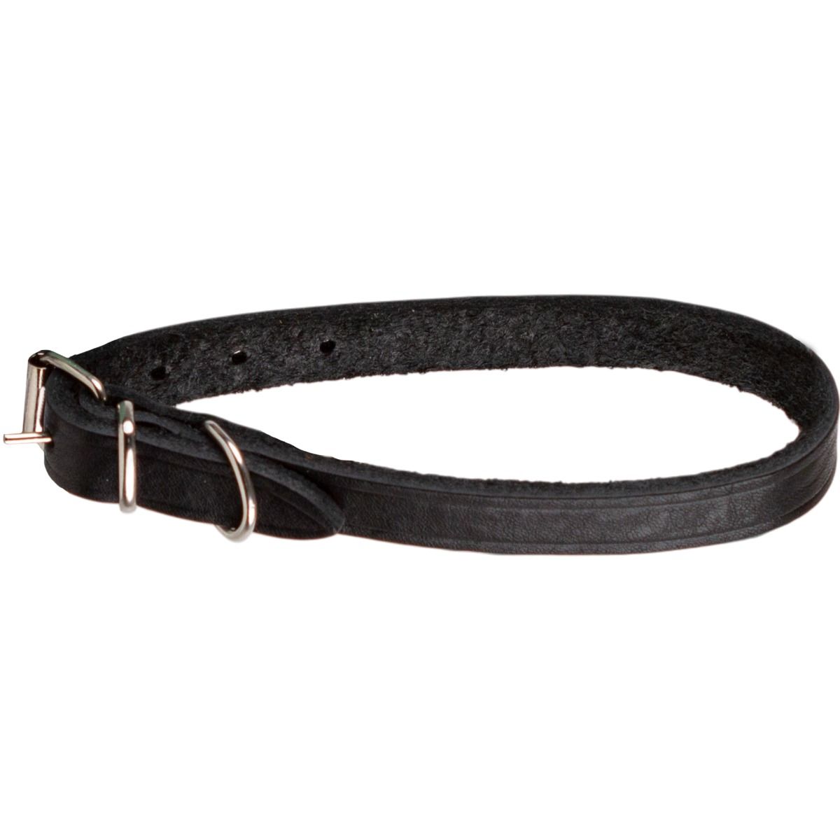 Zgarda din piele naturala pentru caini mici 24-30 cm, neagra, reglabila, 15 mm latime, Tuscany