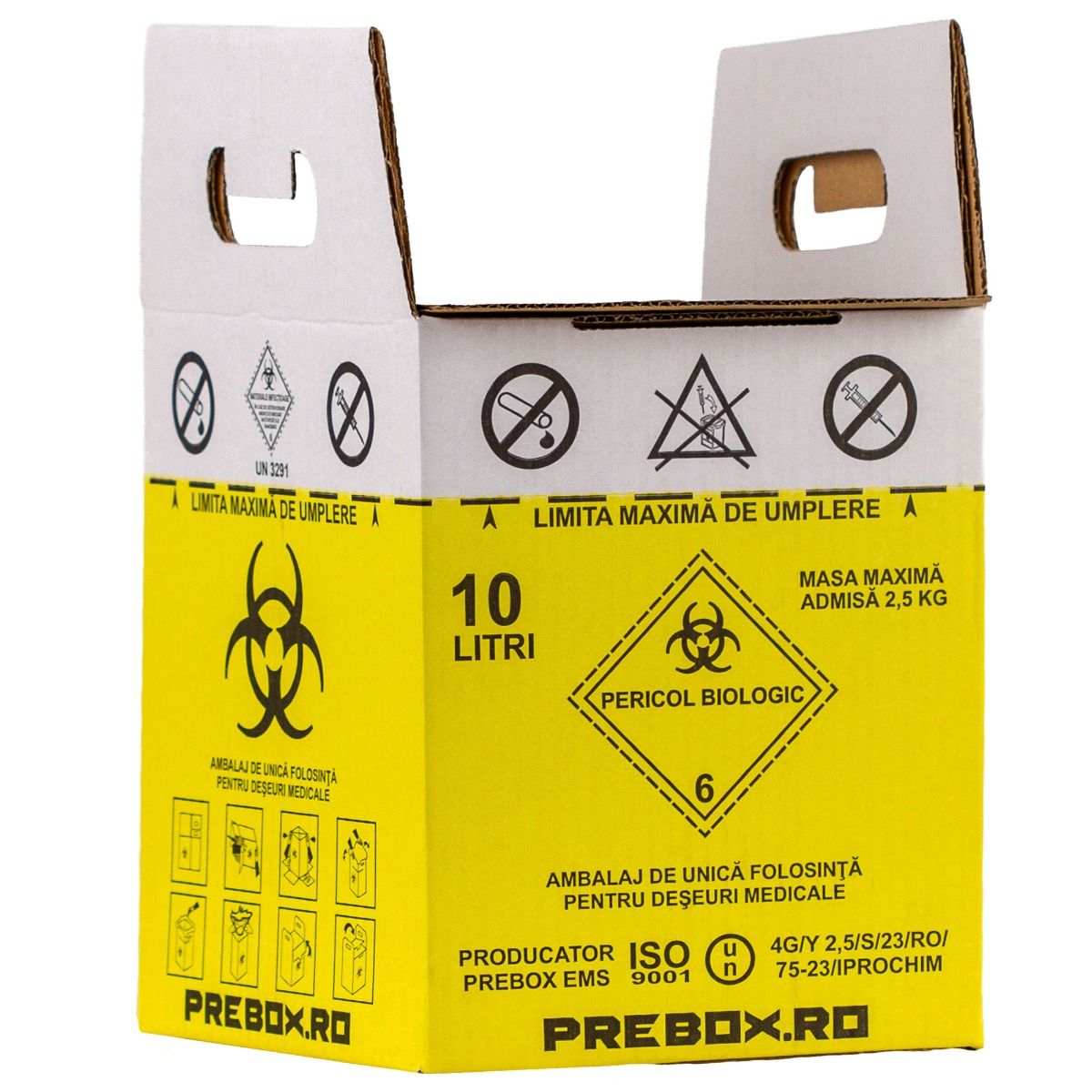 Cutie deseuri medicale 10L PRIMA - galbena, carton, pentru incinerare deseuri infectioase