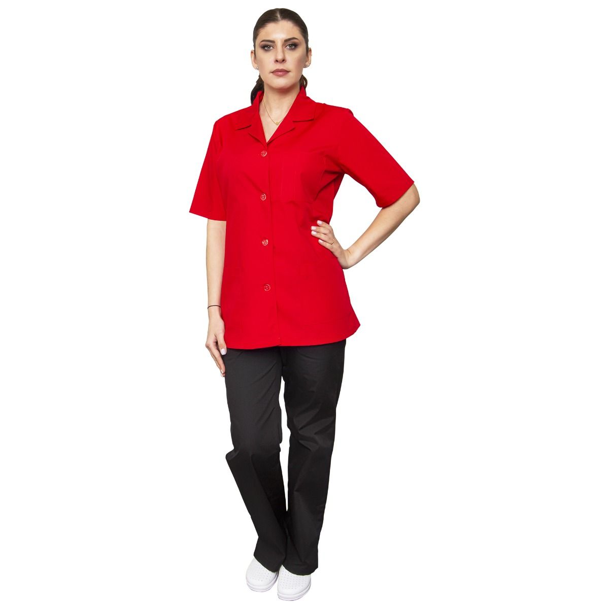 Halat dama ANA Clasic rosu, XS - Uniforma Medicala