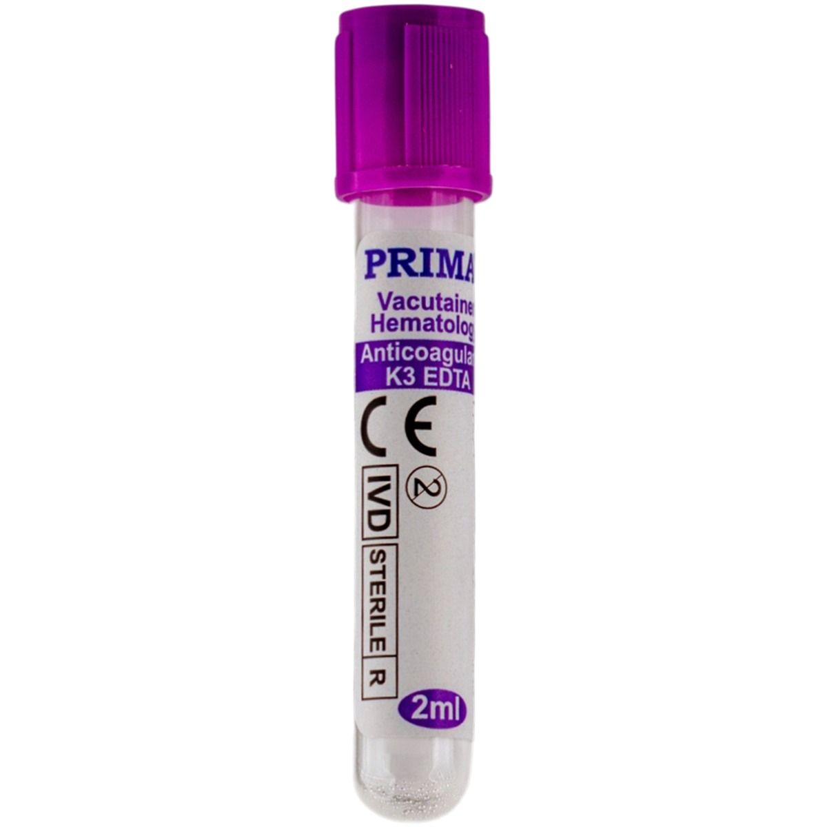 Vacutainer hematologie violet, 2ml, 13x75mm, cu anticoagulant K3 EDTA, PRIMA, 100buc