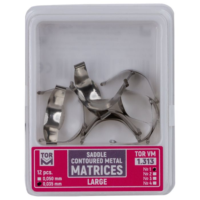 Matrici dentare metalice conturate tip sa, cu bordura, otel inoxidabil, 35 microni, marimi S/M/L, set 12 bucati