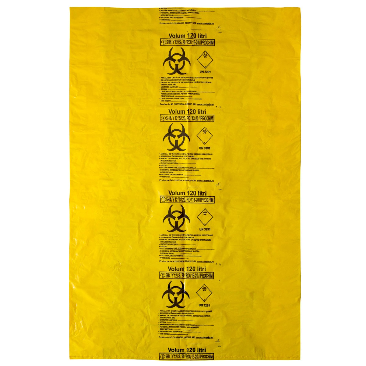 Saci galbeni pericol biologic 120L (700x1000x0.05 mm) BIOHAZARD ADR, 50 microni, 50 bucati - saci deseuri medicale certificati