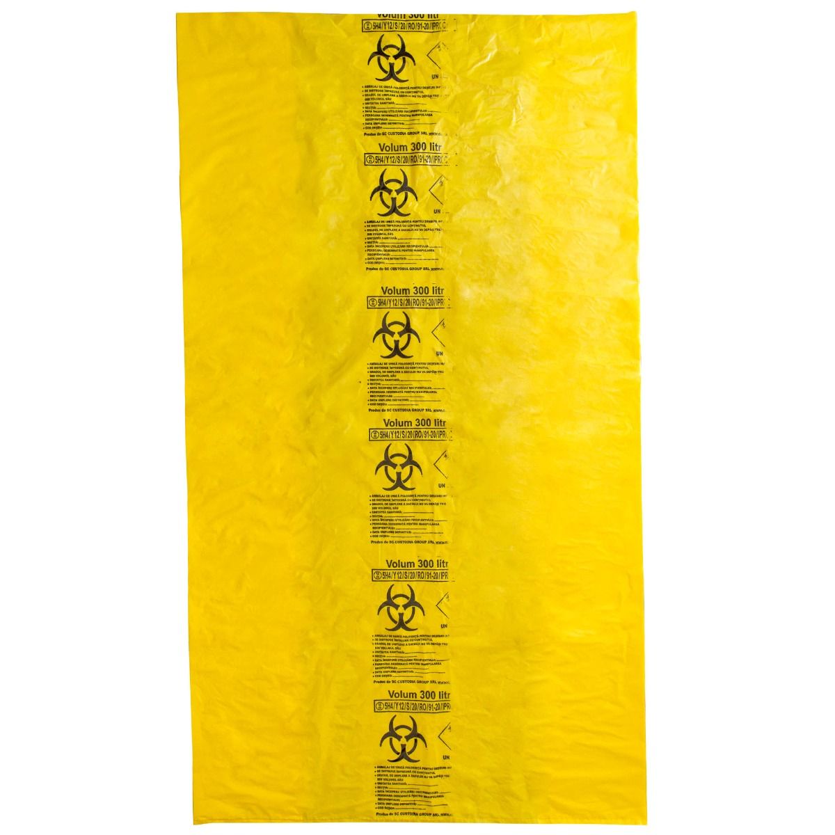 Saci galbeni pericol biologic 300L BIOHAZARD ADR, 60 microni, 50 bucati - saci deseuri medicale certificati