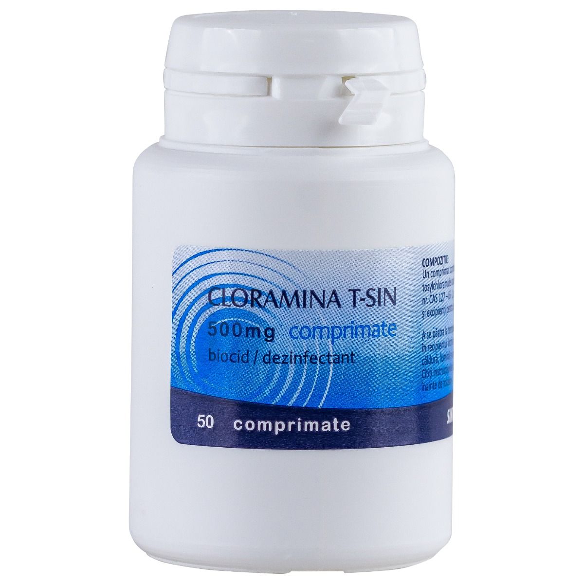 Dezinfectant Cloramina T 500 mg, 50 comprimate, spectru larg, avizat de Ministerul Sanatatii
