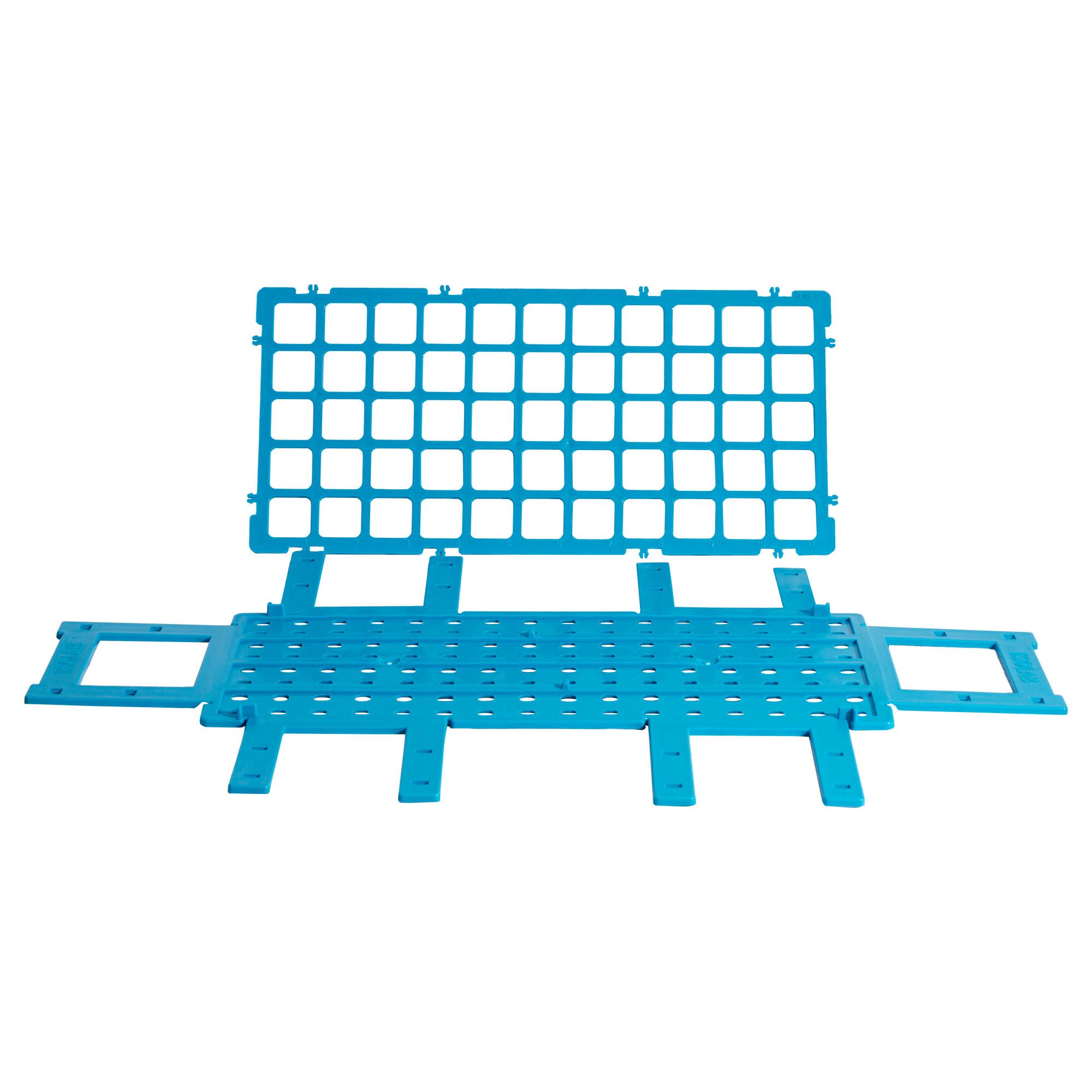 Suport din polipropilena pentru eprubete, albastru, 40 pozitii Ø 18-20 mm, 160×275×70 mm