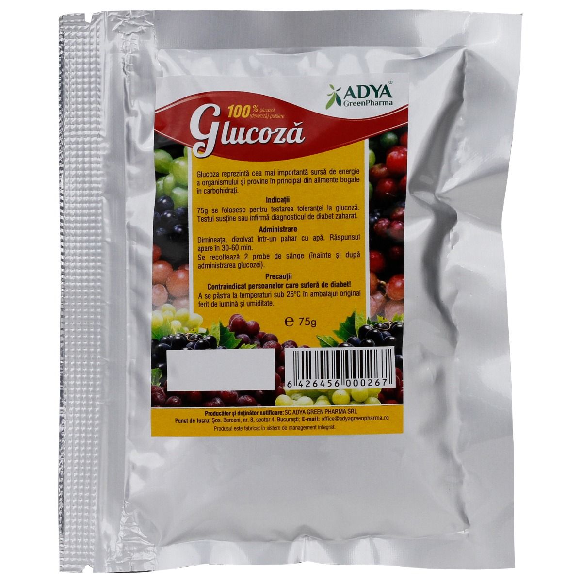 Glucoza anhidra, 75g, test glicemie provocata, toleranta la glucoza