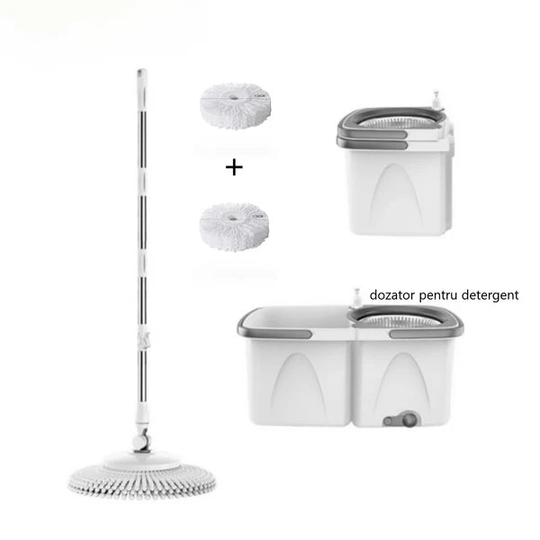 Mop rotativ cu 2 găleți DreamRamp cu centrifugă inox, mâner reglabil și roți