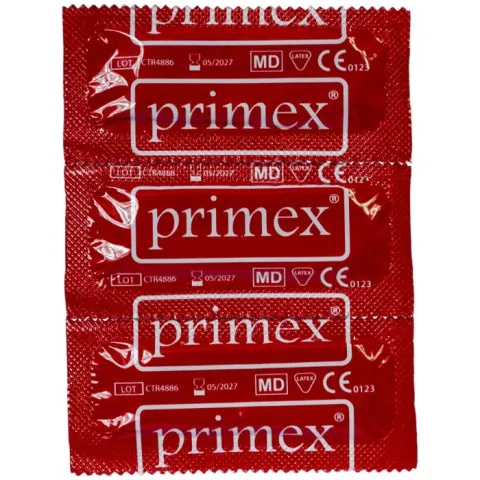 Prezervative din latex lubrifiat, PRIMEX, sterile, transparente, cu forma dreptunghiulara, 144 bucati / punga