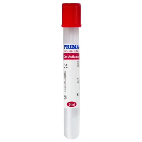 Vacutainer biochimie 6 ml, capac rosu, activator de coagulare, sticla, steril, PRIMA, 100 bucati