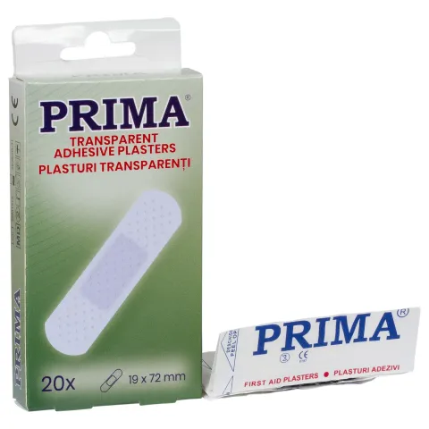 Plasturi transparenti PRIMA, 19x72 mm, 20 bucati, pachet compact