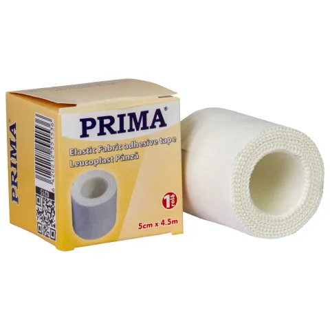 Leucoplast banda, panza cu oxid de zinc, 5 cm x 4.5 m, alb, hipoalergenic, medical, pentru pansarea ranilor, PRIMA