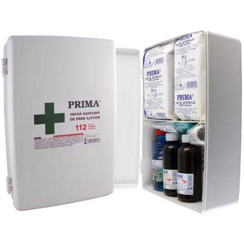 Trusa sanitara de prim ajutor fixa PRIMA, fixare pe perete, 35 x 24 x 12.5 cm