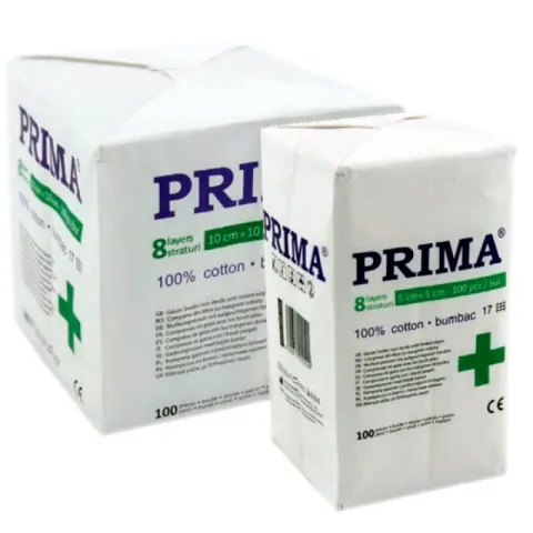 Comprese nesterile din tifon, PRIMA, 8 pliuri, 5x5cm, 100 bucati