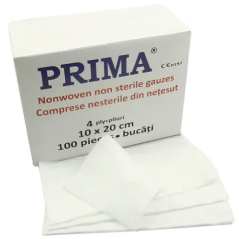 Comprese nesterile din PPSB, PRIMA, 4 pliuri, 20x10cm, 100 bucati