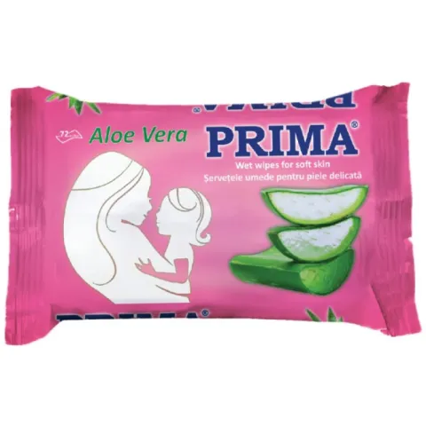 Servetele umede PRIMA cu Aloe Vera, pentru piele sensibila bebelusi, fara alcool, 72 bucati