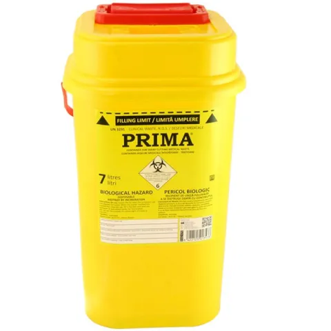 Recipient plastic pentru deseuri intepatoare, 7 litri, PRIMA, galben, unica folosinta, certificat ADR