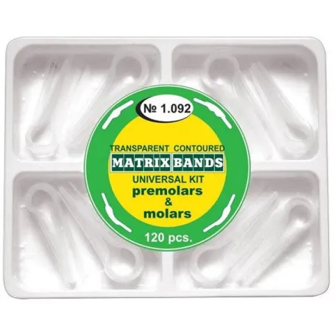 Matrici dentare conturate Mylar cu maner de fixare, 8 marimi, pentru restaurari stomatologice, set 120 bucati