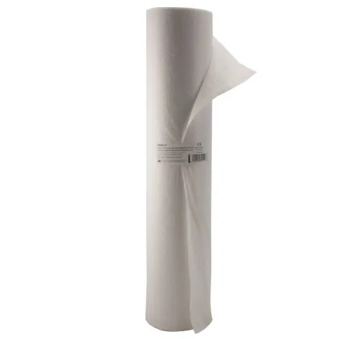 Cearceaf unica folosinta laminat din hartie si polietilena, 50cm x 50m, alb, 2 straturi laminate, perforat, pentru saloane masaj, clinici