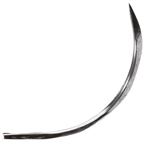 Ace chirurgicale veterinare tip BN, cu varf triunghiular (reverse cutting), 3/8 Curb, cu 1 ochi, lungime 16mm, nesterile, din inox, 12 bucati