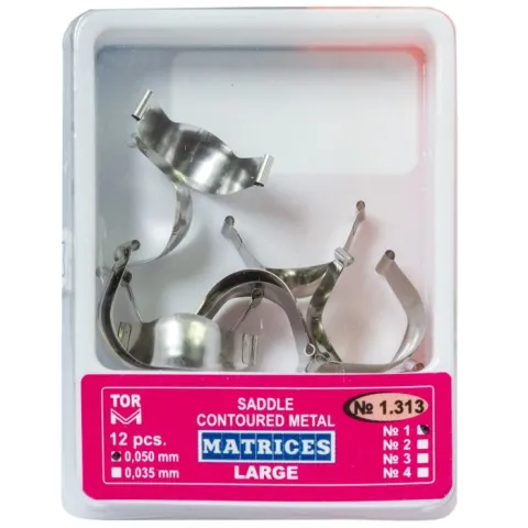 Matrici dentare metalice conturate tip sa, cu bordura, otel inoxidabil, 50 microni, marimi S/M/L, set 12 bucati